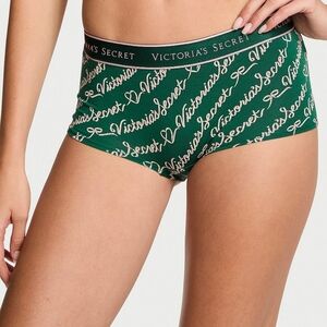 New Victoria's Secret Cotton Logo Boyshort Panty Size XXL Clover Script Green